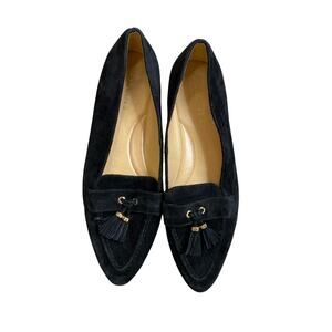 Talbots Womens Francesca Suede Driving Flats, Black, Tassels, Pointed Toe, 9.5